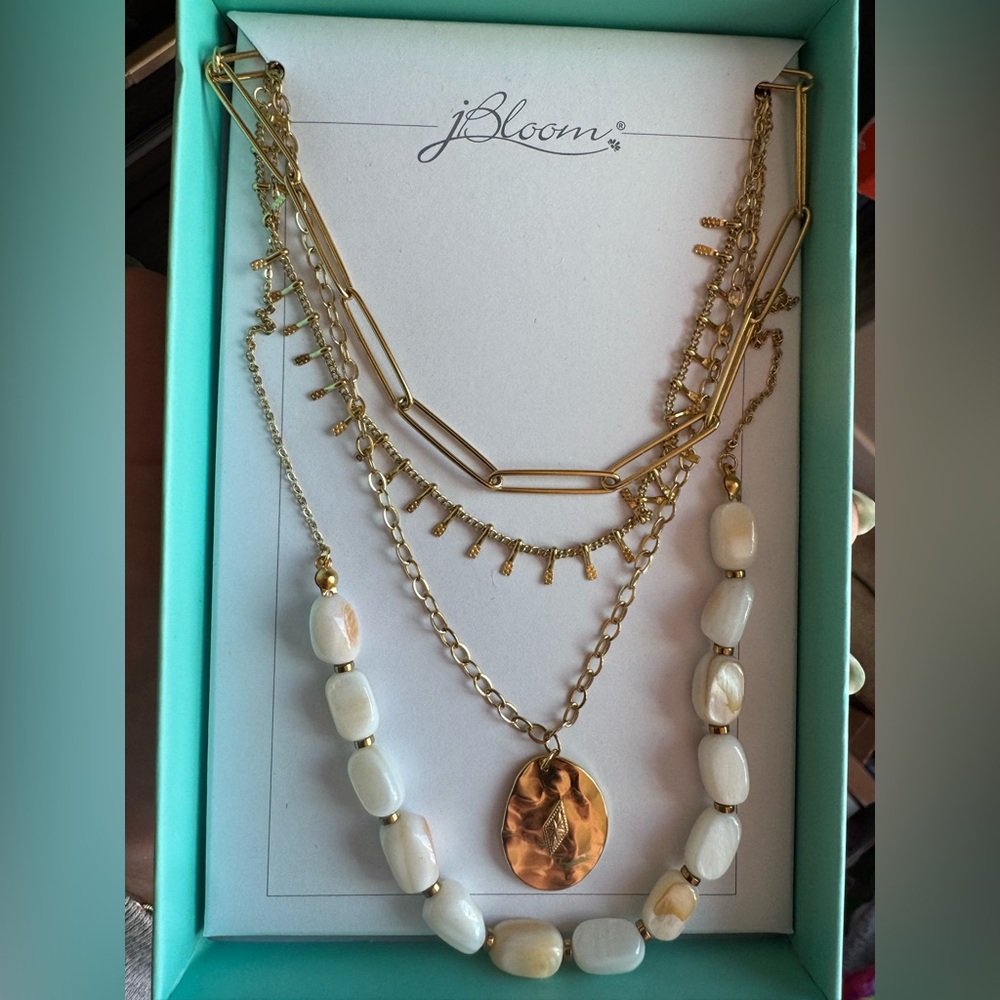 Gold and Cream Layered Necklace Set